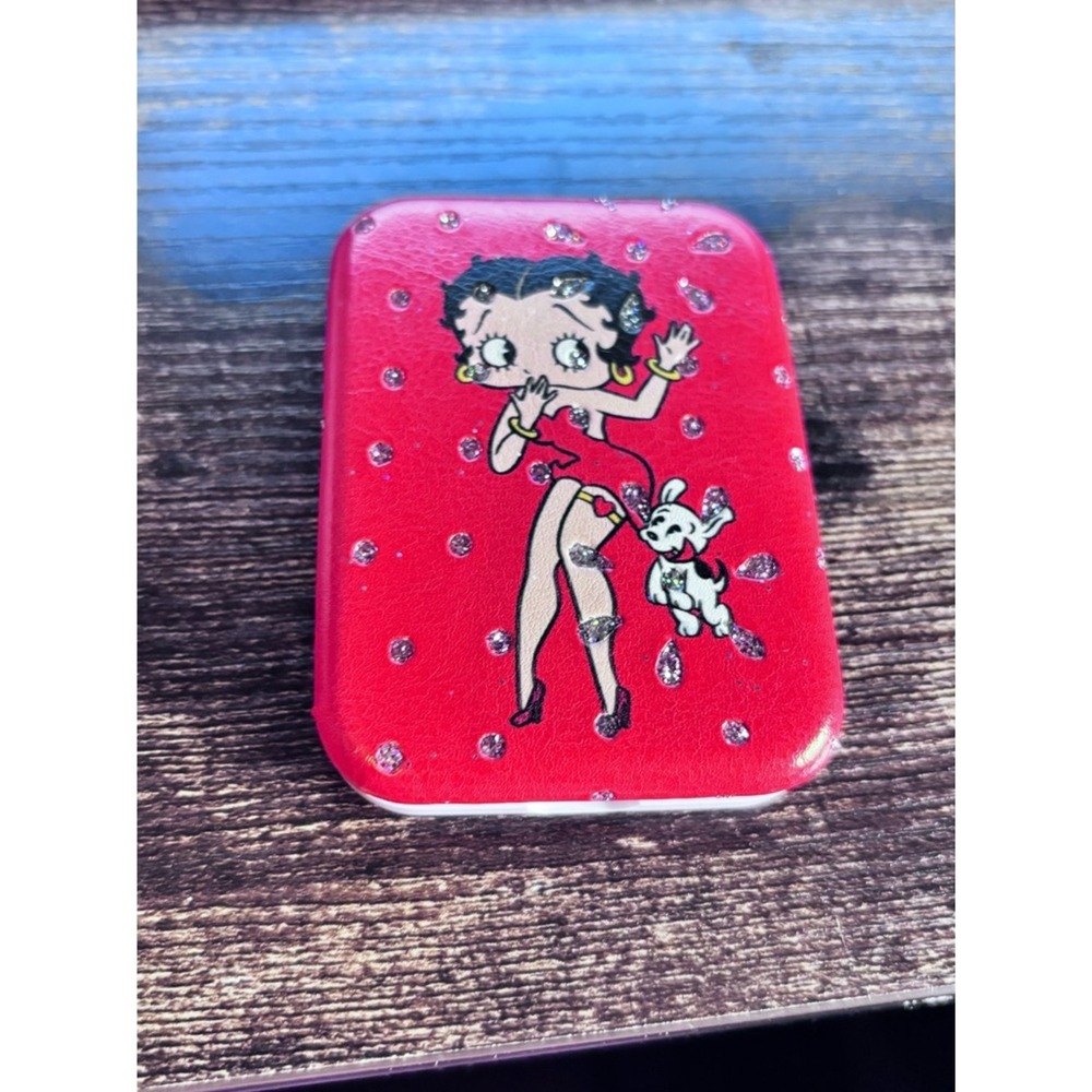 Betty Boop Red Glitter‎ Folding Compact Mirror with Pudgy Dog Accessory